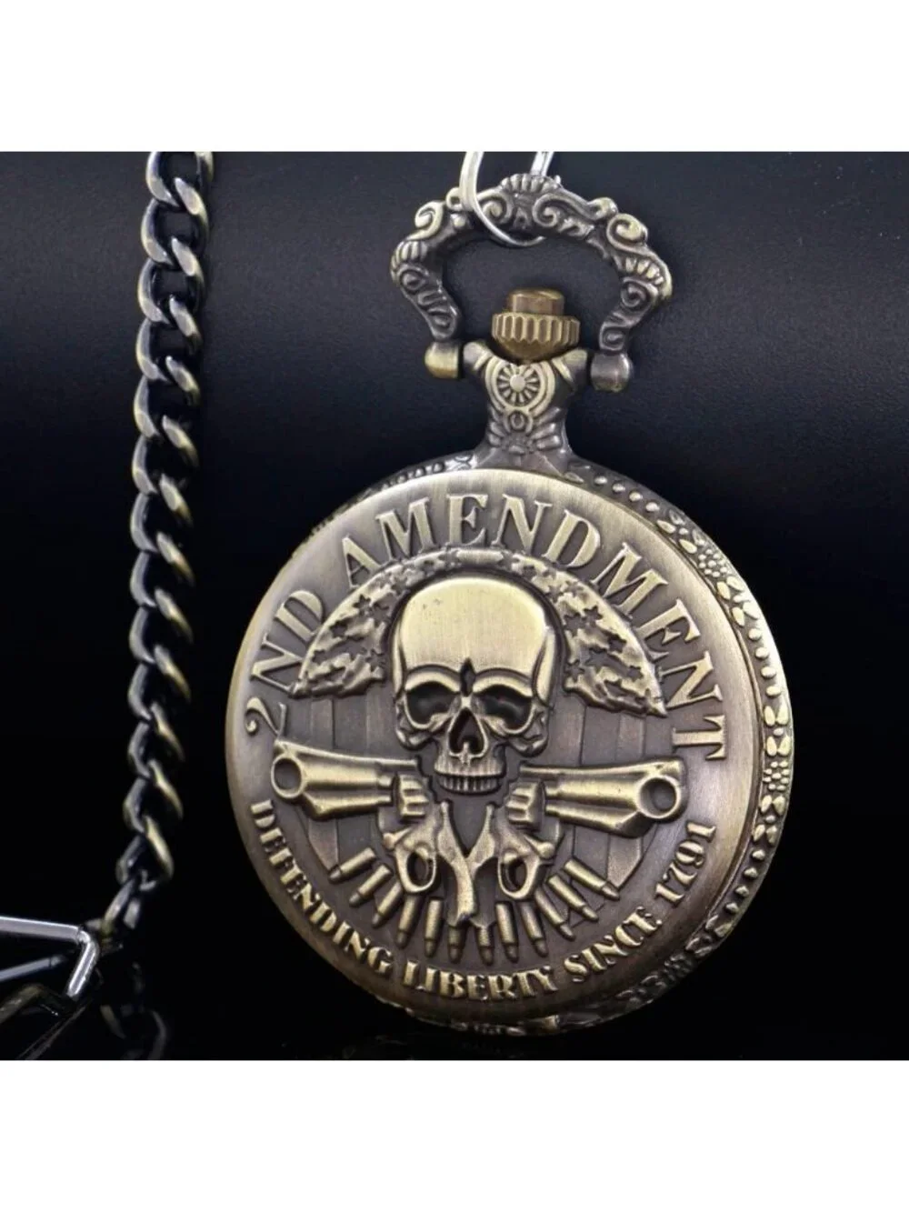 Men's Brown Analog Quartz Arabic Numerals Engraved Skull Vintage Pocket Watch